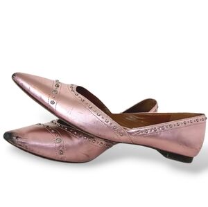 Coach Valentina Pink Metallic Studded Pointy Toe Flats Girly Pastel Barbie Cute